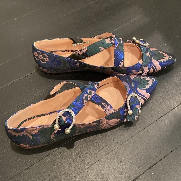 J crew Blue Floral Embellished Flats pristine condition 9.5 - Picture 4 of 7